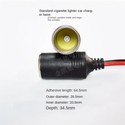 14AWG Nickel Plated Cigarette Lighter Socket Cable - 12V24V Car Battery 20A Pure Copper 2 Square Wire Car Charger Female Head 1m