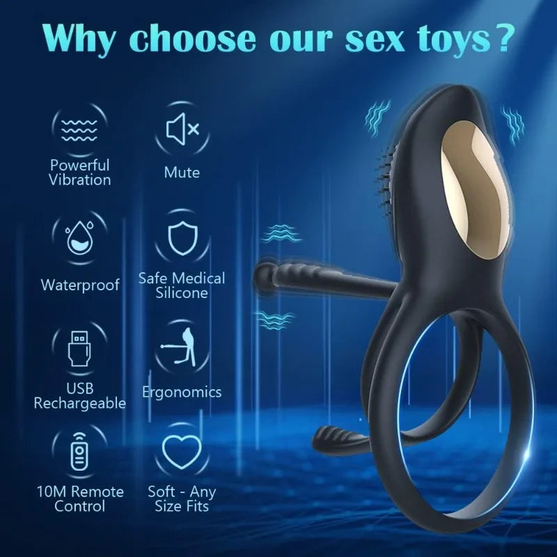 Vibrating Cock Ring Lenahu Penis Ring with 10 Vibration Modes and Clitoral Vibrator Sex Toys for Men with G-Spot Massage