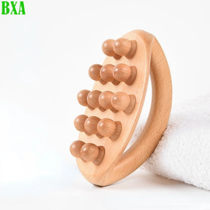 Scraping SPA Therapy Anti Cellulite Relaxation Tool Natural Wood Handheld Gua Sha Massage Brush 14 Beads Waist Leg Body Meridian