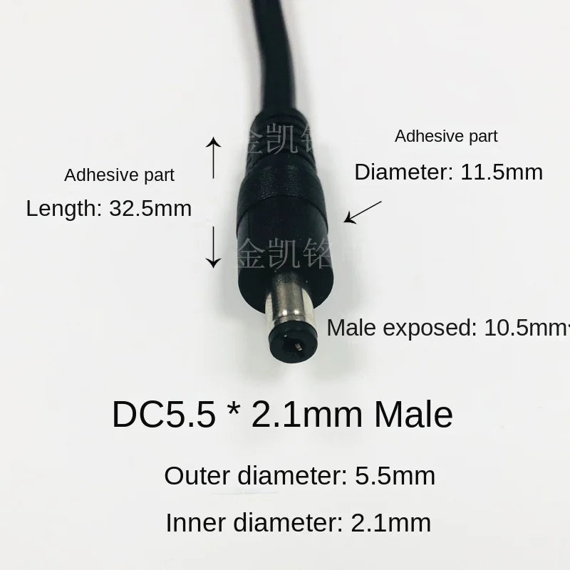 1M Pure Copper 1.5mm² Single-Head Cable, DC5.5*2.1mm Male Plug, Thickened Wire for 12V Universal Surveillance Power, 15A, Black