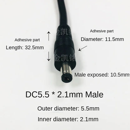 1M Pure Copper 1.5mm² Single-Head Cable, DC5.5*2.1mm Male Plug, Thickened Wire for 12V Universal Surveillance Power, 15A, Black