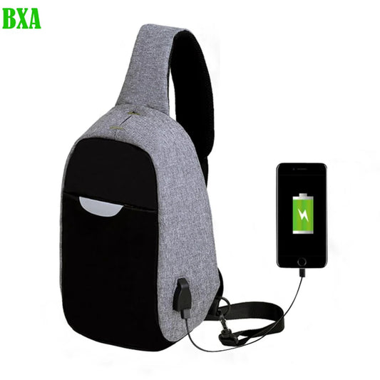 New Men's External USB Charging Chest Bag Multifunction Single Strap Anti-theft Chest Bag  Adjustable Shoulder Strap Waterproof