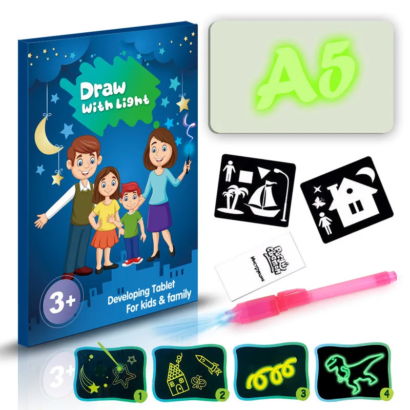 A3 A4 A5 English Russian 3D Children's Fluorescent Drawing Board Toys Writing Graffiti Board Draw with Light Fun for Kids Family