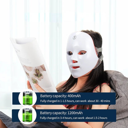 New Wireless 7 Colors LED Facial Mask Photon Therapy Skin Rejuvenation Anti Acne Wrinkle Removal Skin Care Mask Skin Brightening