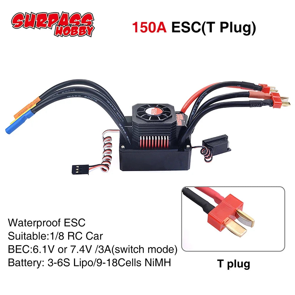 SURPASSHOBBY ESC 150A 80A 120A 25A 35A 45A 60A Waterproof for 1/8 1/10 1/12 RC Car Brushless Motor