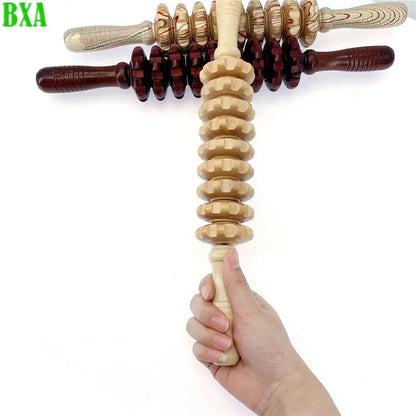 BXA 1pc Wooden Exercise Massage Roller Nine Fine Wheel Shaft Whole Body Massage Pounded Waist Back Massage Neck Leg Massager