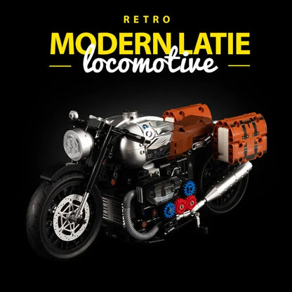 Technical Expert 925Pcs Retro Latte Motorcycle Super Car Model Building Blocks Kid Gift Vintage Racing Motorbike Bricks MOC Toys