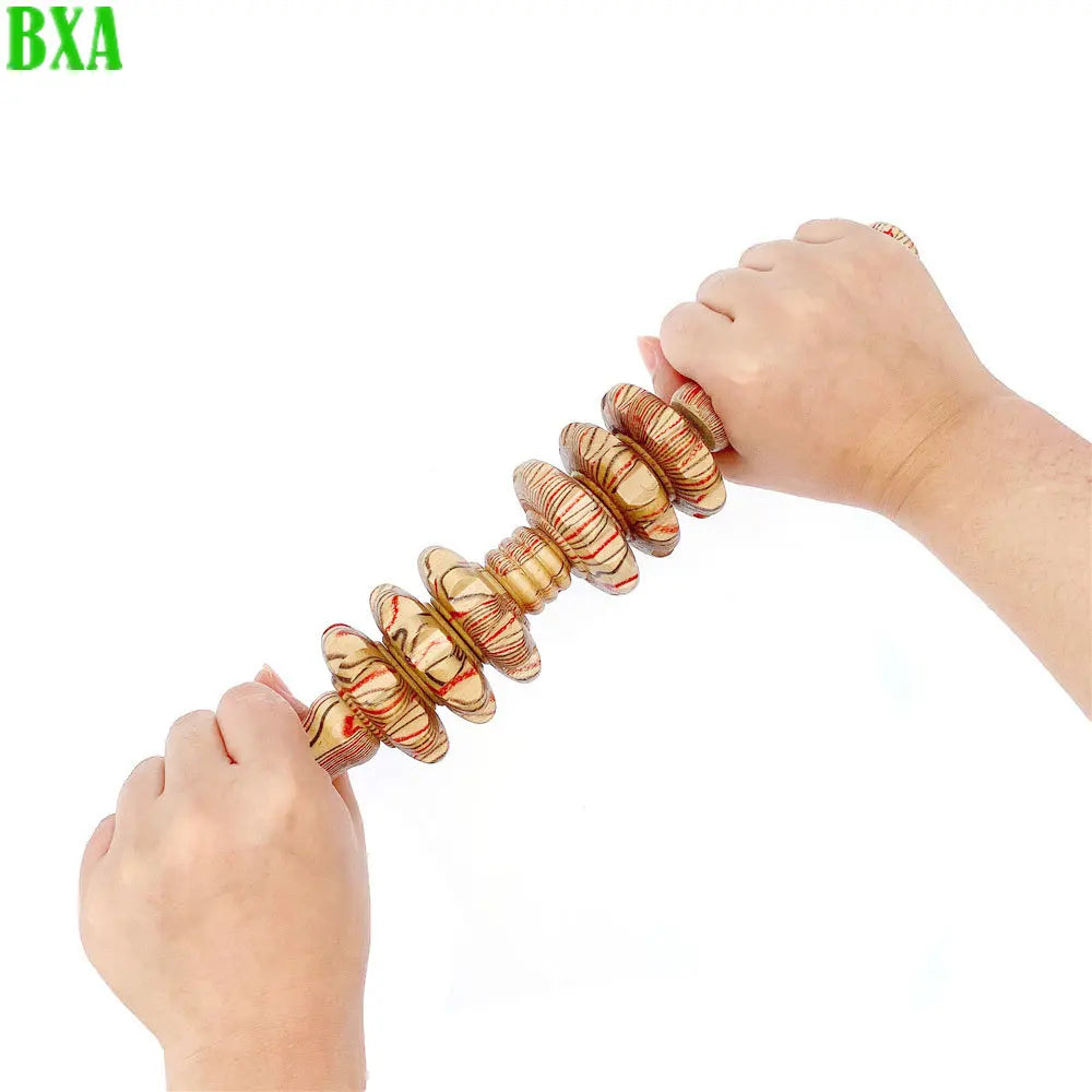 BXA 1pc Wooden Exercise Massage Roller Nine Fine Wheel Shaft Whole Body Massage Pounded Waist Back Massage Neck Leg Massager