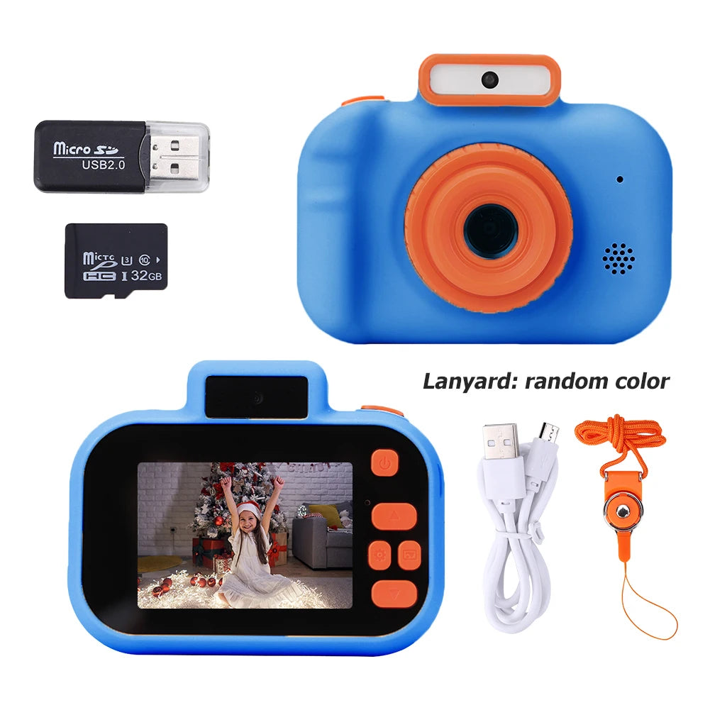 2 Inch Kids Camera Toy with Memory Card HD Screen Cartoon Digital Camera Birthday Gift  Child Toys USB Charging with Lanyard