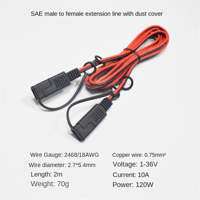 18AWG Pure Copper 0.75mm² 10A Solar Power Extension Cable with SAE Male To Female Connectors - 2m