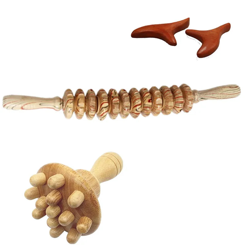 4pcs Body Guasha Tool Massager Universal Back Needle Massage Tendons Beech Wood Scraping Stick Point Treatment