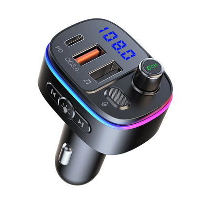 T65 Car MP3 Bluetooth Player with PD/QC3.0 Fast Charging, Colorful Atmosphere Light, Hands-Free Calling