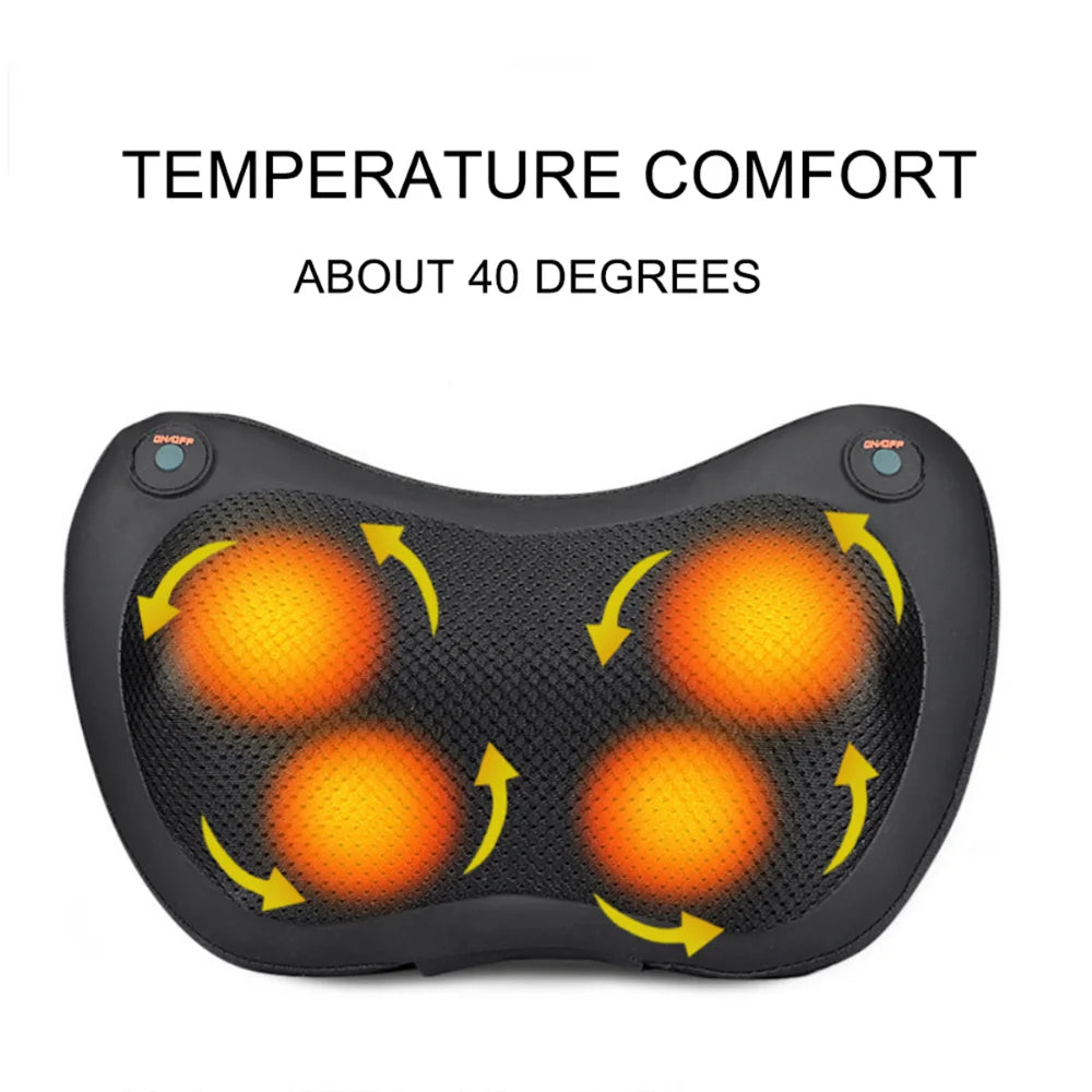 Massage Pillow 3 speed Electric Head Relax 4-Heads Shiatsu Infrared Heating Shoulder Back Neck Cervical Massager for Car Home