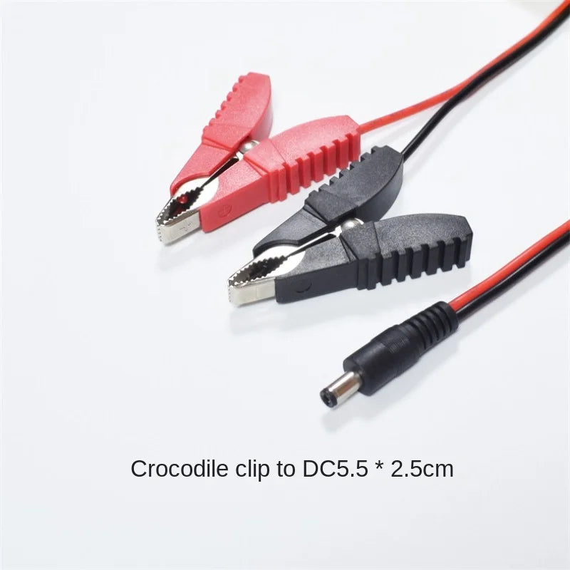 10A Copper Car Battery Jumper Cable - 0.75mm² - Crocodile Clip To DC5.5*2.5 Forked Male Connector - 50cm