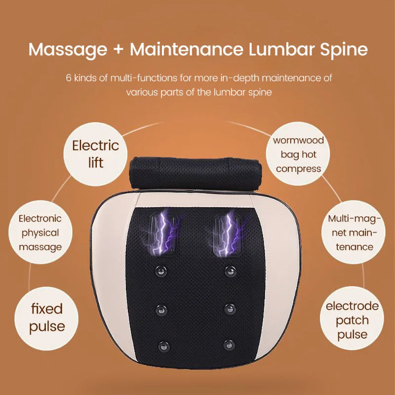 New Electric Pulse Body Massager Cushion Moxibustion Vibration Heating Lumbar Waist Traction Airbag Therapy Massage Relief Pain