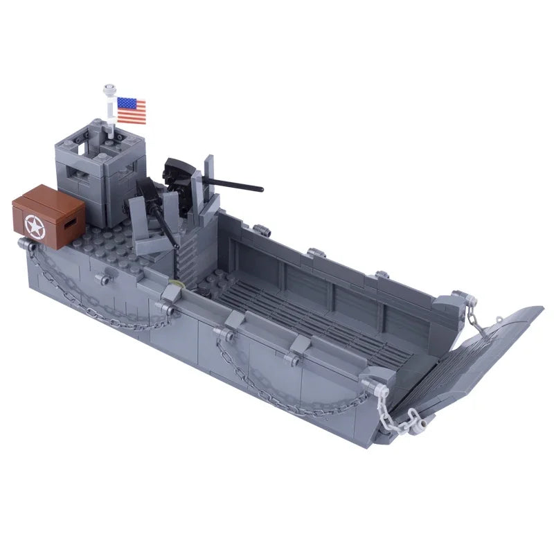 WW2 USA LCM3 Landing Craft Building Blocks Military Warship Model Soldier Weapon Boat for Childs Army Car Model Educational Toy