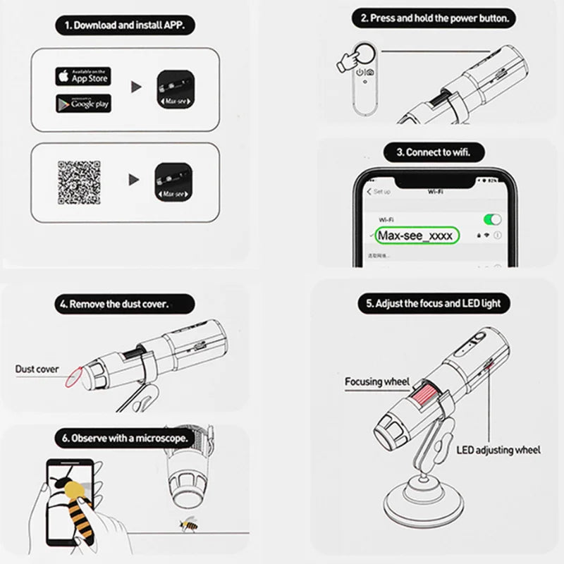 NEW 1000X Scalp Detection Pore Magnifier Wireless Dermoscope Human Skin Analyzer Professional Digital Microscope Wireless WiFi