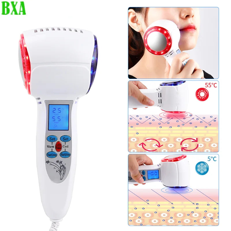 Red Blue Photon Hot Cold Hammer Cryotherapy Warm Ice Heating Facial Skin Lifting Tighten Anti-aging Face Spa Shrink Pore Massage