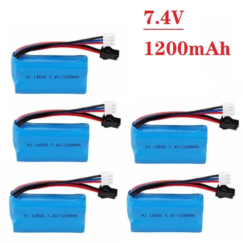 1Pcs 7.4V 1200mAh 14500 Li-ion Battery SM for Electric Toys Water Bullet Gun Toys Accessory 7.4V Battery for Vehicles RC Toy