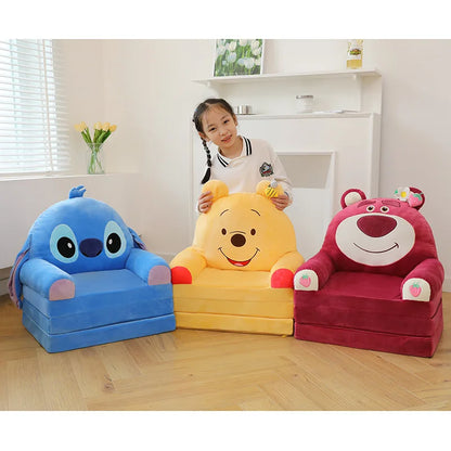 150cm Cute Cartoon Strawberry Bear Lazy Foldable 3-Layer Sofa Can Be Dismantled Washed Plush for Kids Girls Gifts Travel Tatami