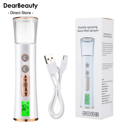 NEW Dual Nozzle Nano Sprayer Mini Moisturizing Humidifier Skin Care LED Display Portable Face Steamer Handheld Atomizer