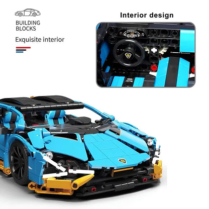 1215PCS Technical MOC Bricks Toys 1:14 Blue Lamborghnised Sport Car Building Blocks Speed Vehicle Birthday Gifts for Kids Boy