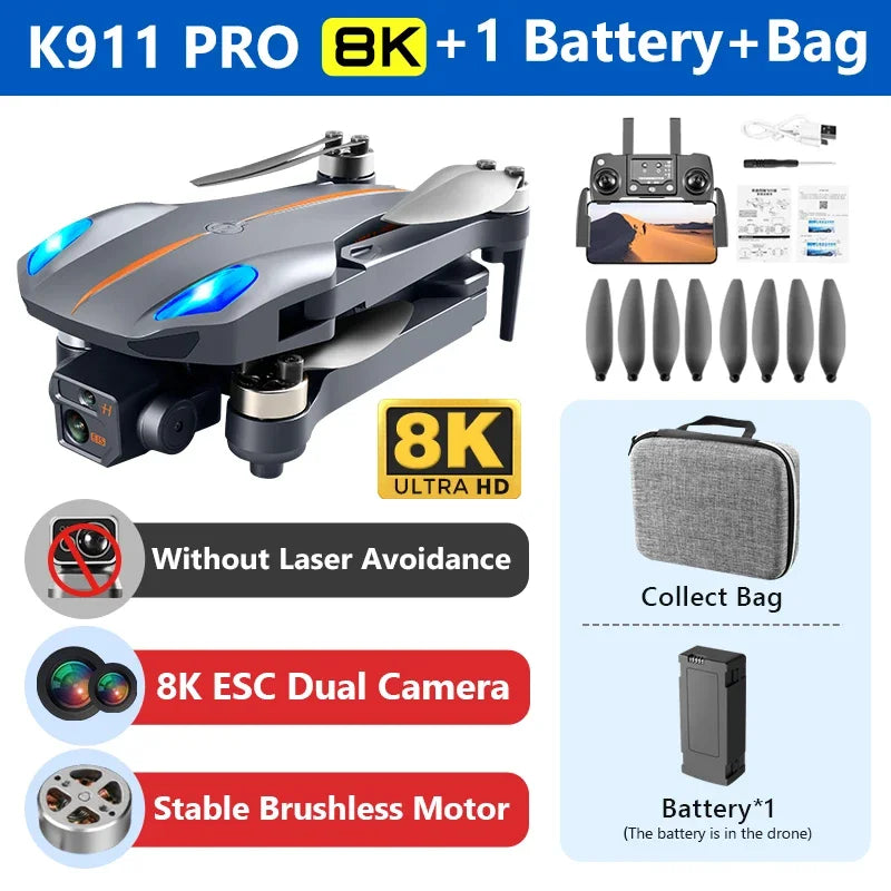 XKJ K911 Max 5G WIFI FPV GPS 8K ESC Dual Camera 360° Optical Flow Positioning Brushless Foldable RC Drone Quadcopter RTF