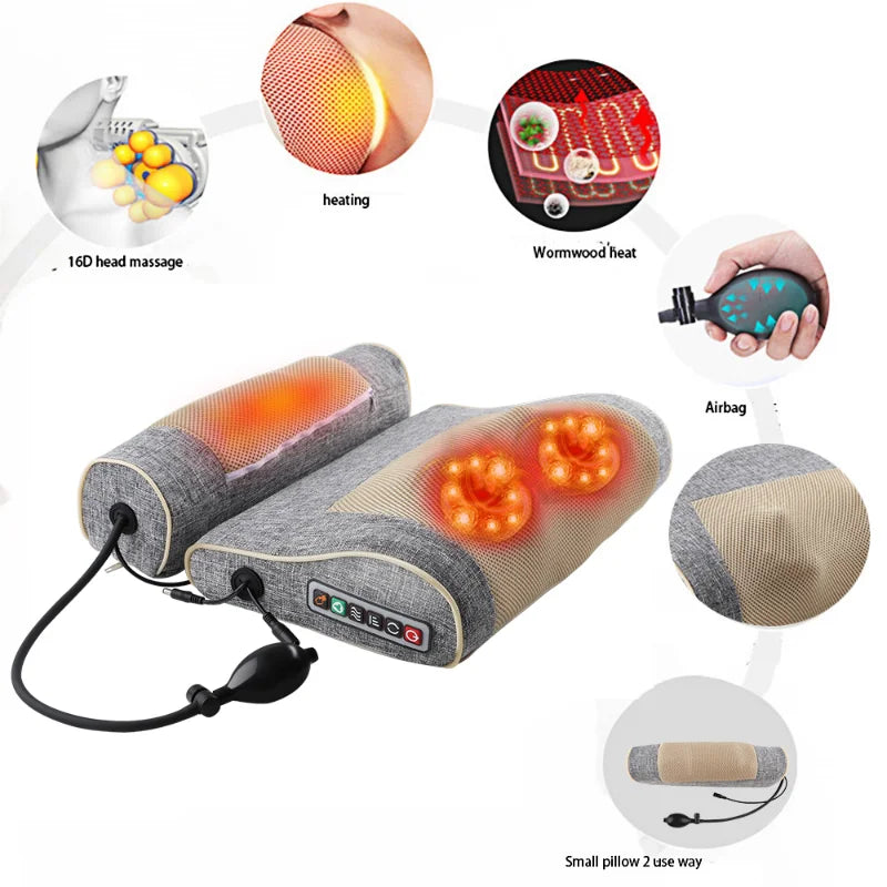 New Electric Neck Relaxation Head Massage Pillow Back Heating Kneading Infrared Therapy Shiatsu Ab Pillow Massager - Black