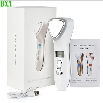 Home Hot and Cold Hammer Ultrasonic Cryotherapy LED Photon Shrink Pore Facial Lifting Vibration Massager Ultrasonic Skin Care