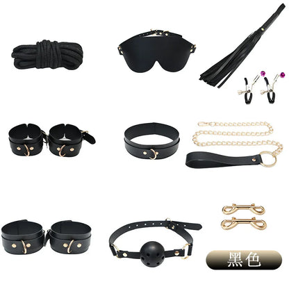 8-13pcs set Classic BDSM Restraints Sex Toy Kits Handcuffs & Ankle Fetish Suit Nipple Clipper Mouth Gag Whip Sex Feather Soft SM