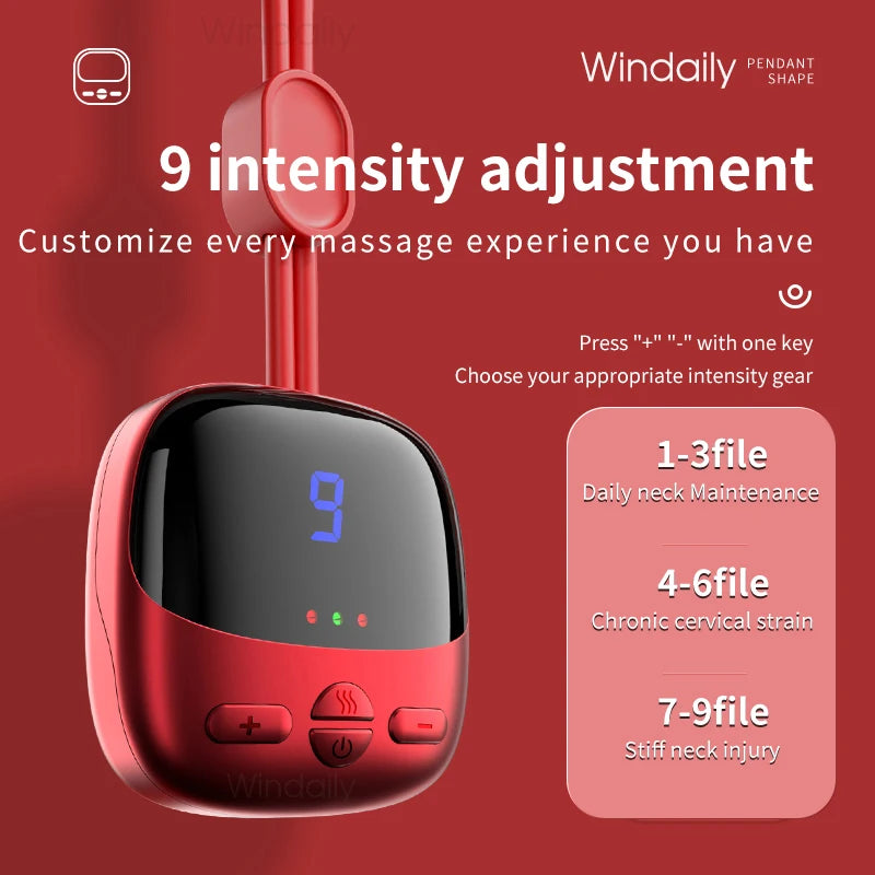 Mini Portable Hanging Neck Massager with Thermoelectric EMS TENS Pulse Smart Cervical Spine Massager for Shoulder Muscle Relax