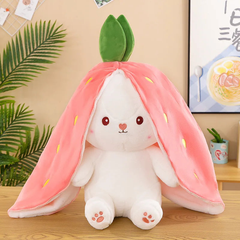 35/50/70cm Cute Transformation Strawberry Rabbit Doll Plush Toy Carrot Rabbit Small Fruit Doll Rabbit Sleeping Pillow Doll Gift