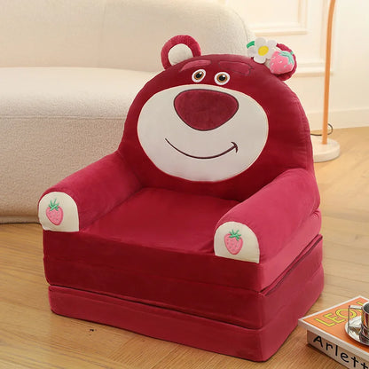 150cm Cute Cartoon Strawberry Bear Lazy Foldable 3-Layer Sofa Can Be Dismantled Washed Plush for Kids Girls Gifts Travel Tatami