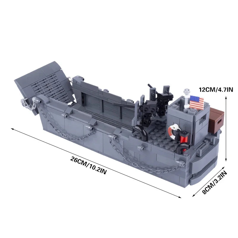 WW2 USA LCM3 Landing Craft Building Blocks Military Warship Model Soldier Weapon Boat for Childs Army Car Model Educational Toy