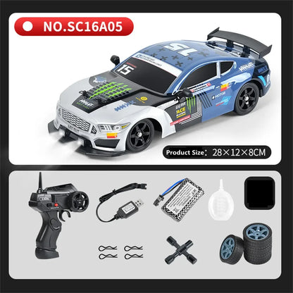 2.4G 4WD 1/16 Drift RC Car Spray LED Light High Speed Remote Control Car Models Toys for Boy Kids Children Gifts