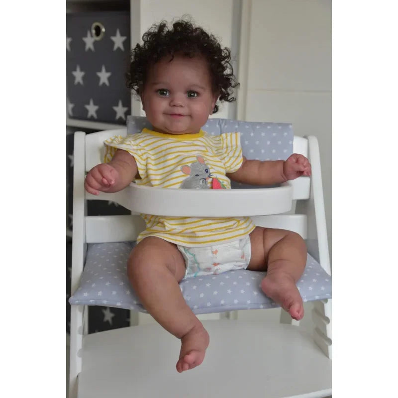 50CM Soft Body Flexible Reborn Baby Girl Black Skin Baby Handrooted Hair Simulated Baby Reborn Dolls Real Looking Baby Dolls