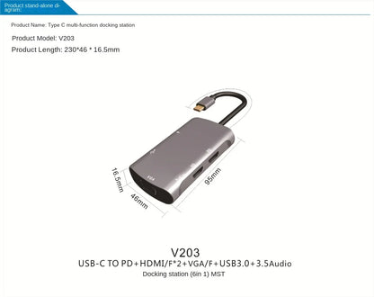 6-in-1 Type-C To Dual HDMI 4K Docking Station with VGA MST Support