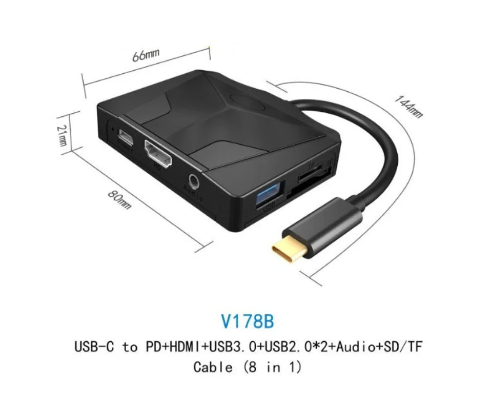 Type C To 8-in-1 Hub: HDMI Converter + USB HUB