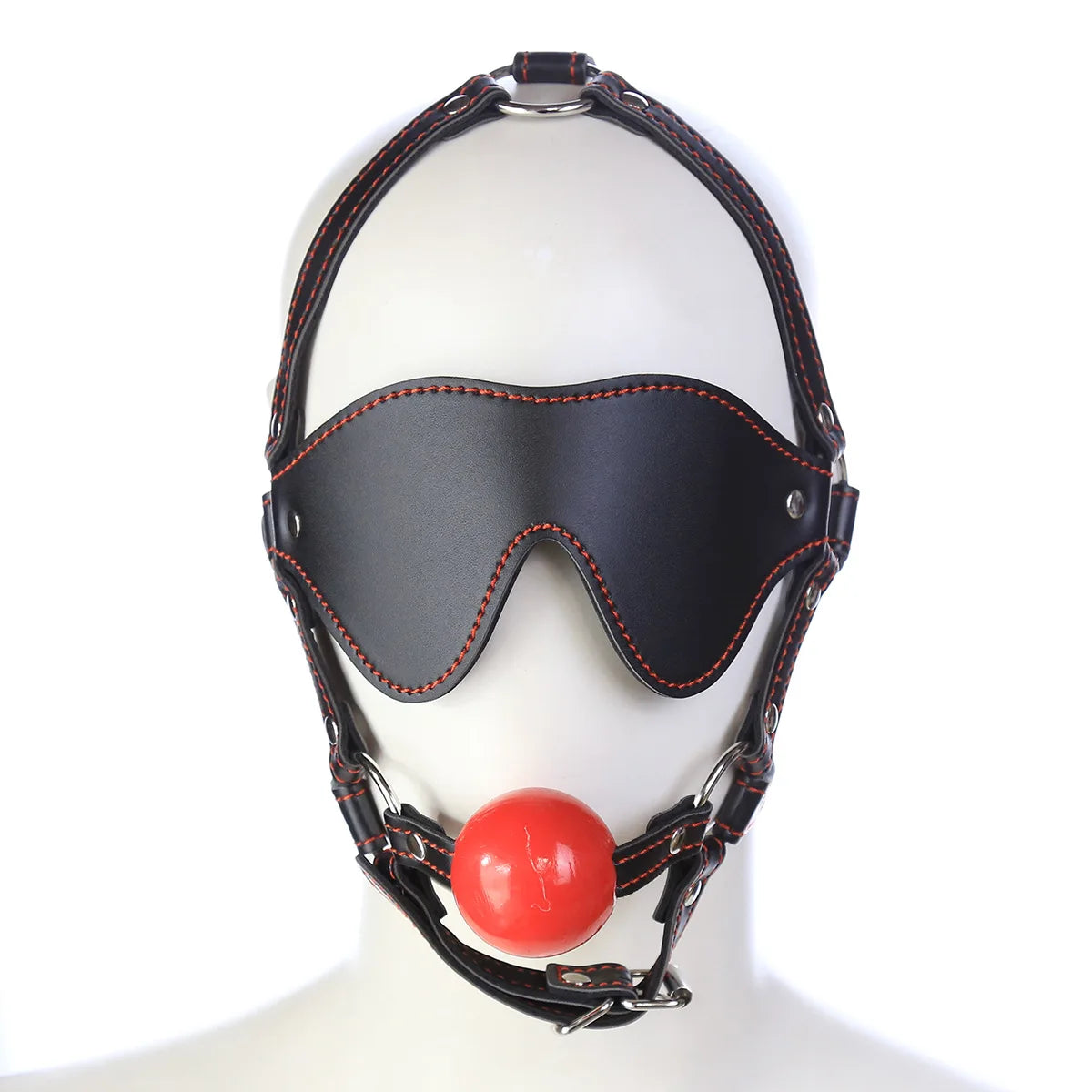 Adult Sex Toys PU Leather Mouth Flail Eye Mask Couple Black Red Solid Mouth Soft or Hard Ball Blinded Criminal Tool Flirting Toy