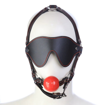 Adult Sex Toys PU Leather Mouth Flail Eye Mask Couple Black Red Solid Mouth Soft or Hard Ball Blinded Criminal Tool Flirting Toy