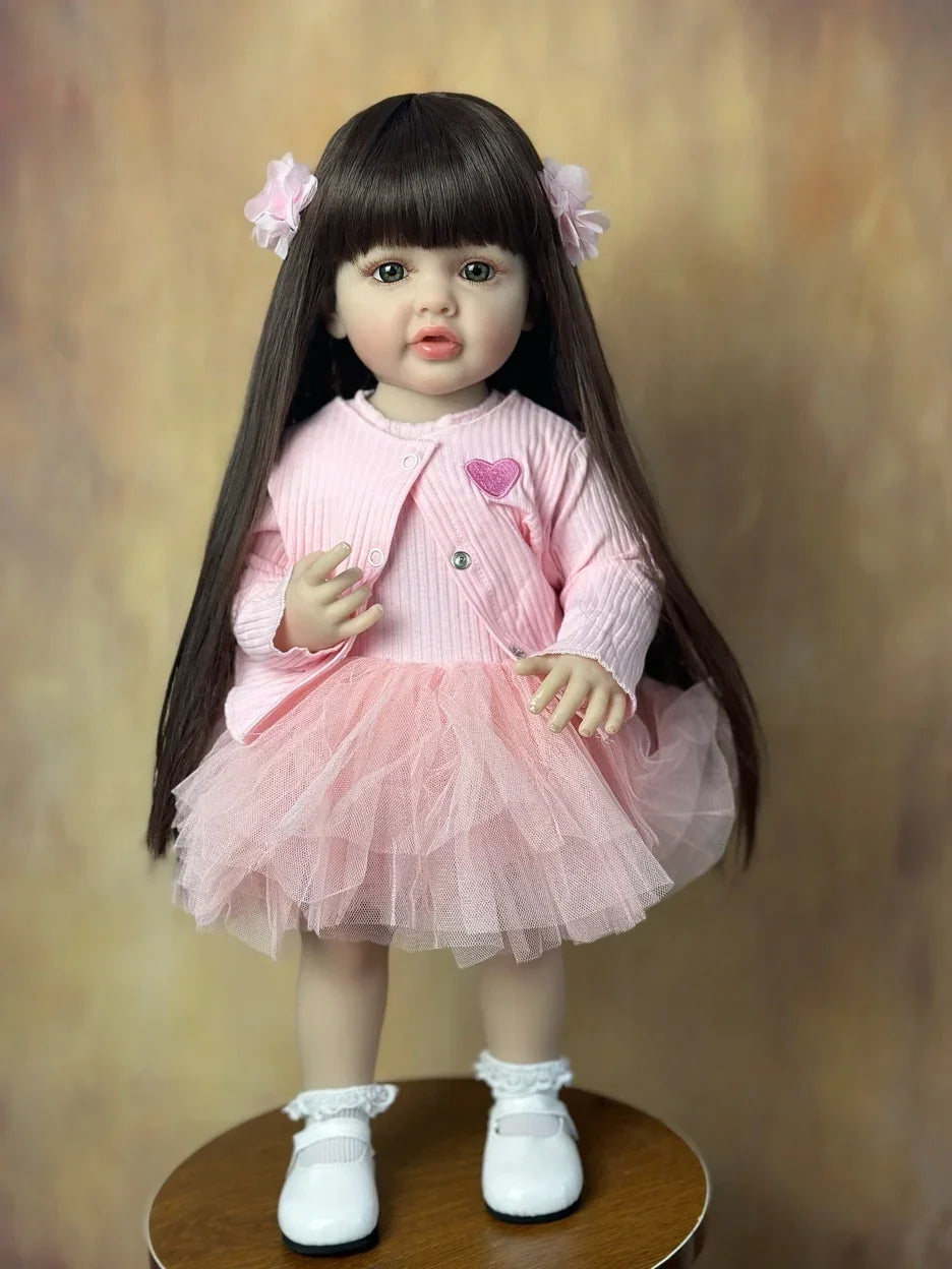 55CM Reborn Dolls 22Inch Baby Lifelike Realistic Stand Girl Doll Kit Full Soft Silicone Body Toddler Birthday Gift