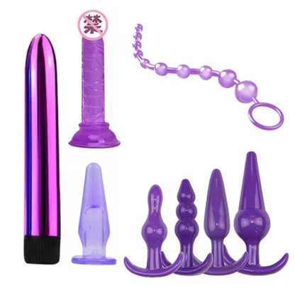 Soft 7IN1/8IN1 Silicone Anal Sex Toy Masturbator Set Anal Butt Plugs + Anal Beads + Bullet Vibrator Sex Toys For Women/Men