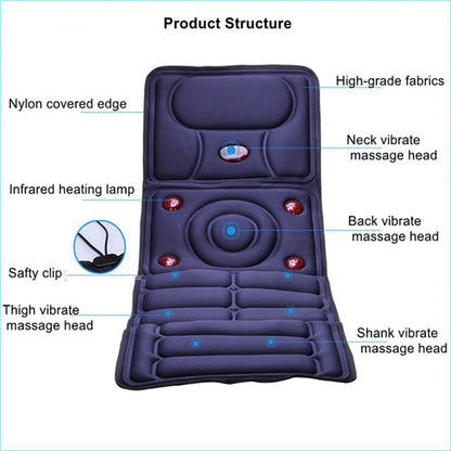 New Electric Full Body Massage Cushion 9 Vibration Motor Collapsible Far infrared Heating Reduce Back Fatigue Back Mattress