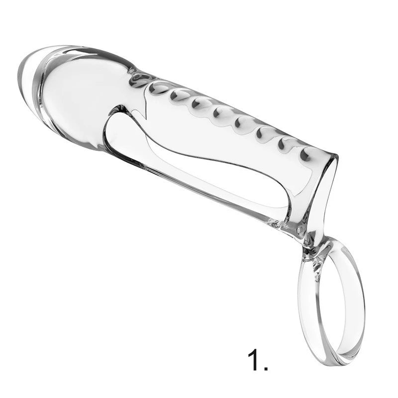 Transparent G-Spot Stimulation Dual-Lock Penis Enhancer Sleeve Cock Ring Delayed Ejaculation Reusable Condoms Sex Toys for Men