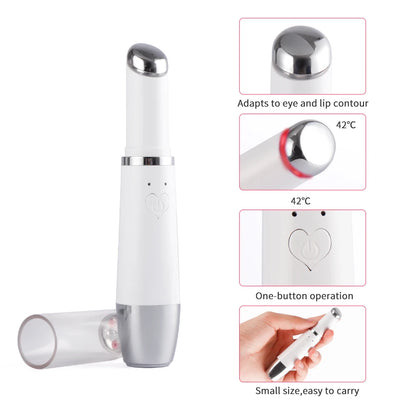 Anti-aging Wrinkle Removal Dark Circle Puffiness Mini Ultrasonic Eye Massager Pen Electric LED Photon Therapy Vibration Heated