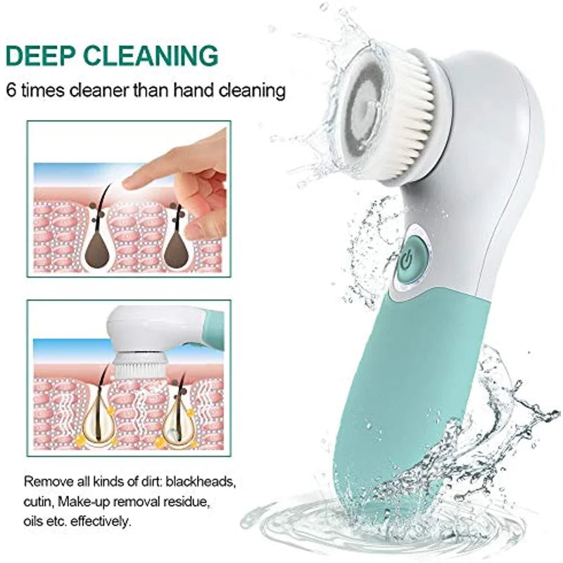 Electric Facial Cleansing Brush 2 Speeds Adjust Facial Exfoliating Massage Brush with 3 Heads for Deep Clean Removing Blackhead