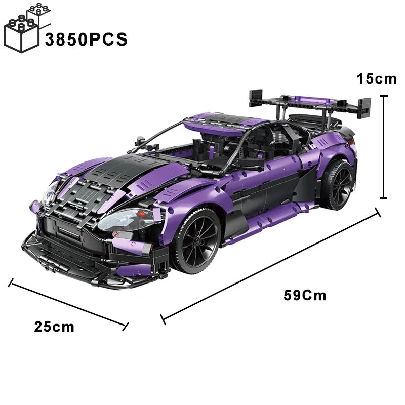 3850PCS Difficult Technical 1:8 Aston Martin GT3 Sport Car DB11 Model Building Blocks Assemble Bricks Collection Toys for Adult