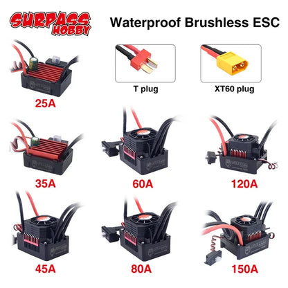 SURPASSHOBBY ESC 150A 80A 120A 25A 35A 45A 60A Waterproof for 1/8 1/10 1/12 RC Car Brushless Motor