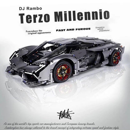 3358PCS Technical MOC 1:8 Lambor Terzo Millennio Black Sport Car Building Blocks Assemble Bricks Toys Gifts for Kids Boys