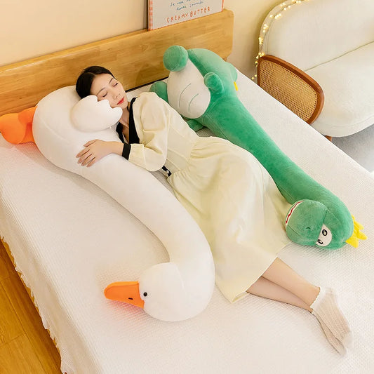 70cm Cute Soft Dinosaur Long Throw Pillow Girl Bed Side Sleeping Cuddle Pinch Legs Big White Goose Long Neck Animal Plush Toy